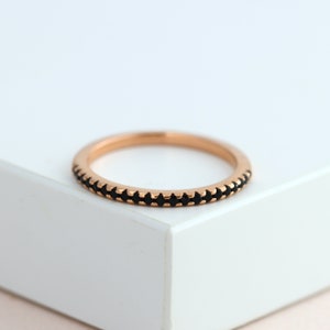 Rose Gold Black CZ Half Eternity Ring Dainty 1mm Stacker Wedding Band Minimalist Stackable Ring