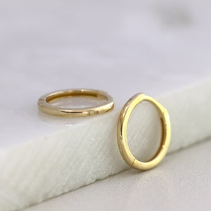 Plain Huggies, Solid Gold Small Hoop Earrings, Dainty Gold Huggie Hoops, Cartilage Hoops, Helix Hoops 10mm (3/8")