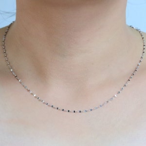 Solid White Gold Sparkle Link Chain, Glitter Chain Necklace, Flat Link Chain, Minimalist Necklace