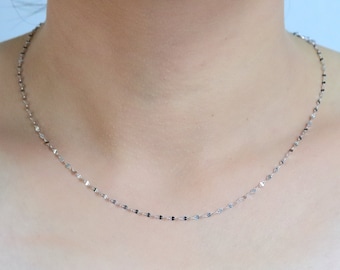Solid White Gold Sparkle Link Chain, Glitter Chain Necklace, Flat Link Chain, Minimalist Necklace