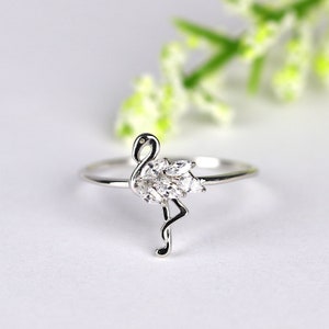Sterling Silver Flamingo Ring - Bird Cocktail Statement Jewelry, Animal Lover Birthday Gift