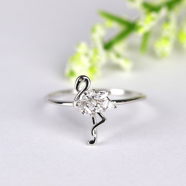 Sterling Silver Flamingo Ring, Bird Ring, Cocktail Ring, Dainty Statement Ring, Animal Lover Gift, Birthday Gift