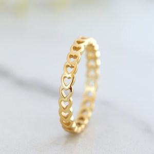 Gold Heart Stacking Ring, Gold Eternity Ring, Wedding Band Gold Vermeil Stackable Ring, Thumb Ring