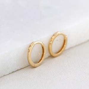 14K Solid Gold Plain Huggies, Classic Small Hoop Earrings, Dainty Gold Huggie Hoops, Cartilage Hoops, Helix Hoops