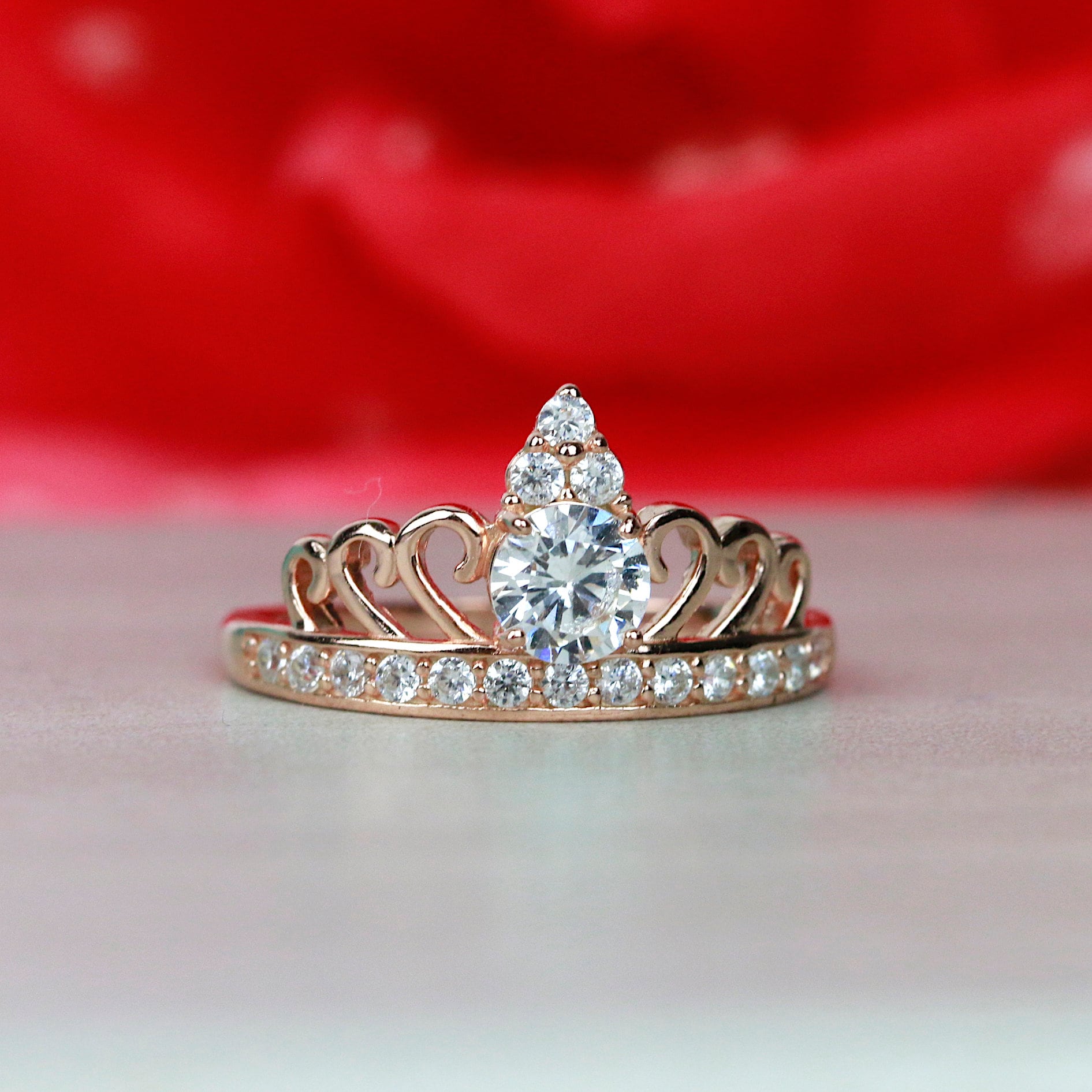 Crown Ring Tiara Ring Princess Ring Rose Gold Plated Silver Etsy