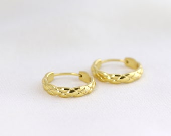 Bold Textured Small Hoop Earrings in Gold Vermeil, Thick Chunky Hoops