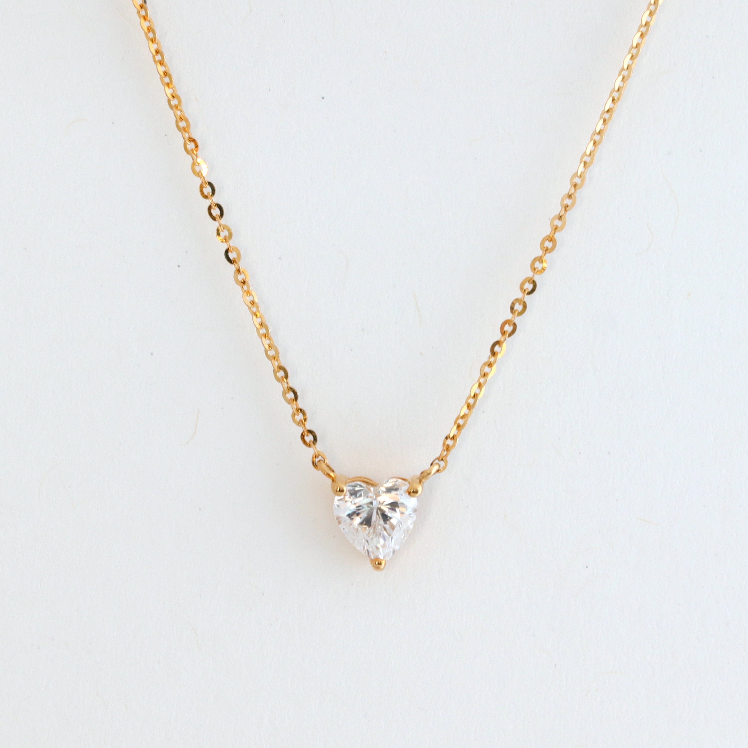 14K Solid Gold Solitaire Heart Necklace