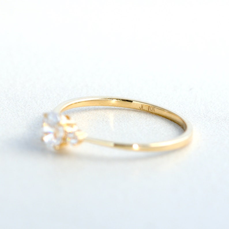 Petite Oval Cut Diamond Simulant Three Stone Ring in 10K Gold Engagement Ring, Promise Ring, Dainty Gold Ring, Moissanite Ring image 5