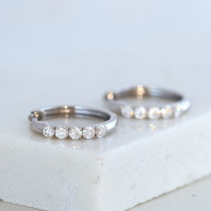 White Gold Moissanite Diamond Huggie Hoop Earrings, Everyday Hoops, Sleeper Earrings, Minimalist Jewelry