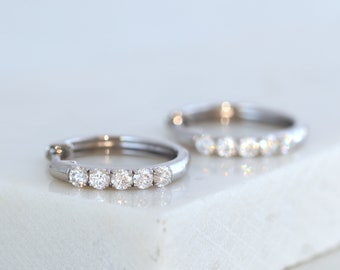 White Gold Moissanite Diamond Hoop Earrings, Petite Diamond Huggie Hoops, Mini Hoops, Minimalist Earrings