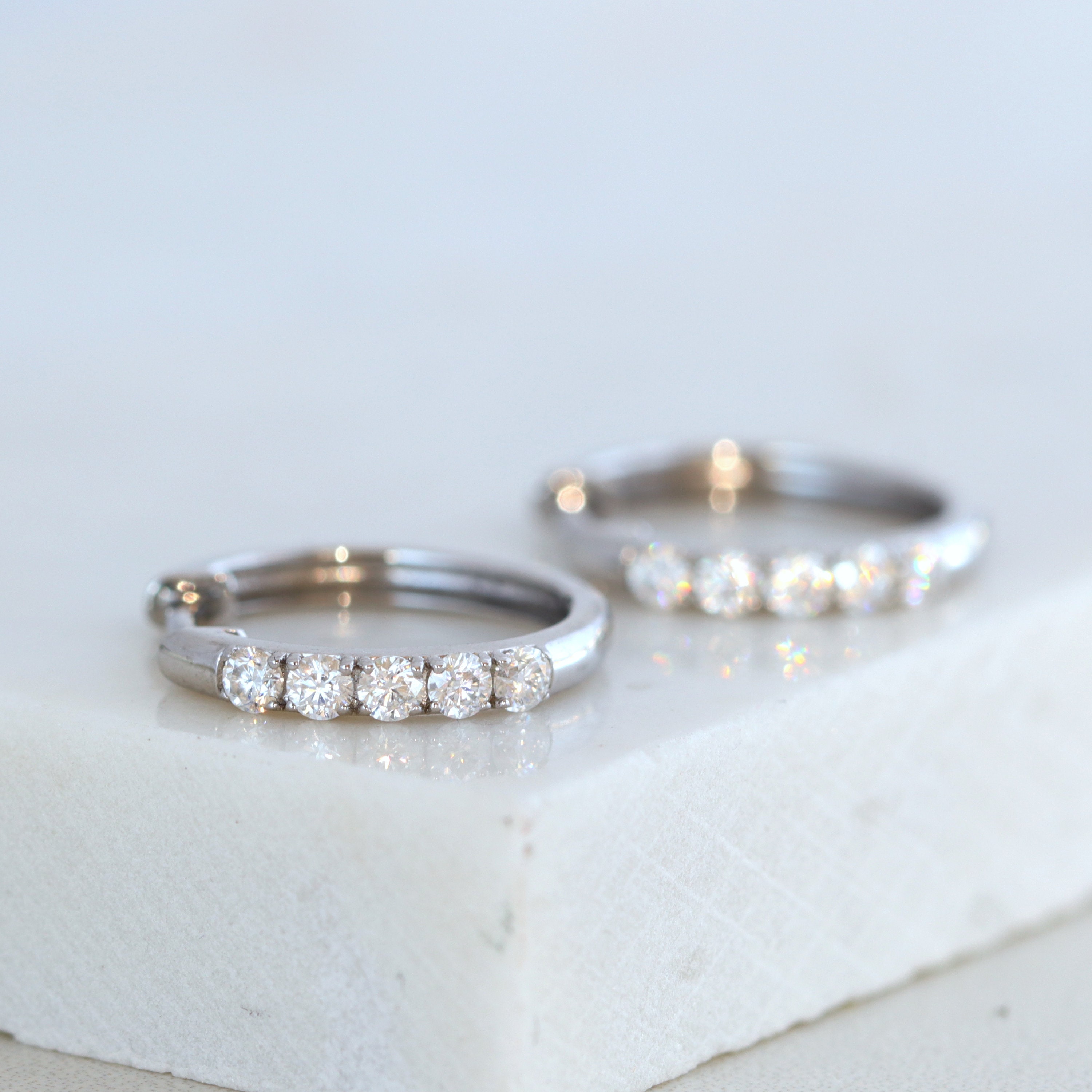 White Gold Moissanite Diamond Huggie Hoop Earrings, Everyday Hoops, Sleeper Earrings, Minimalist Jewelry