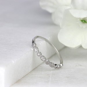 Sterling Silver Milgrain Marquise Ring: Dainty Art Deco Band