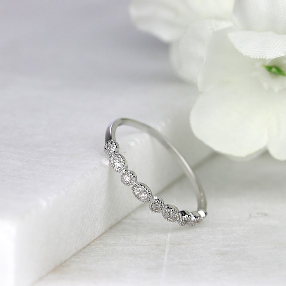 Sterling Silver Milgrain Marquise Ring: Dainty Art Deco Band
