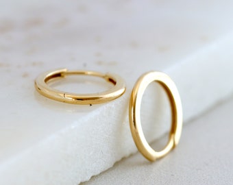 Plain Huggies, Solid Gold Small Hoop Earrings, Dainty Gold Huggie Hoops, Cartilage Hoops, Helix Hoops