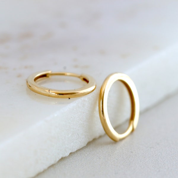 Solid 10K Gold Plain Huggie Hoop Earrings, Sleeper Earrings, Cartilage Hoops
