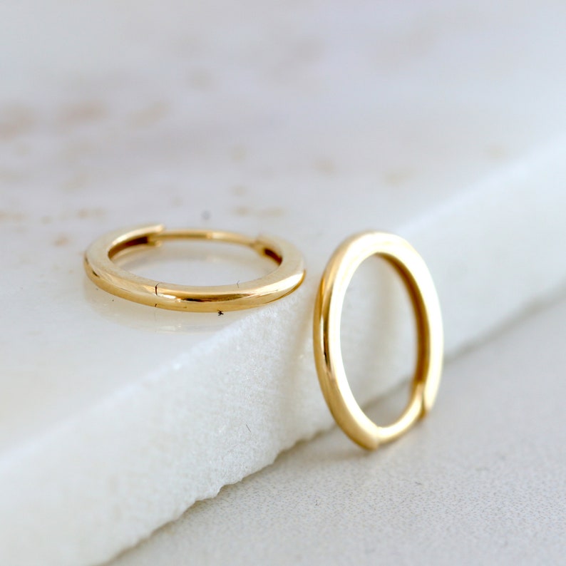 Plain Huggies, Solid Gold Small Hoop Earrings, Dainty Gold Huggie Hoops, Cartilage Hoops, Helix Hoops image 1