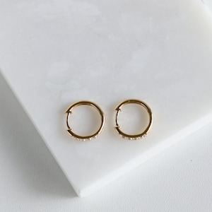 Diamond Huggie Hoops, Solid 14K Gold Moissanite Hoop Earrings, 10K Gold Mini Hoops, Minimalist Earrings, Gift for Her image 7
