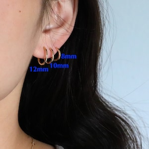 Plain Huggies, Solid Gold Small Hoop Earrings, Dainty Gold Huggie Hoops, Cartilage Hoops, Helix Hoops image 9