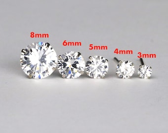 Sterling Silver Round Stud Earrings, Everyday Minimalist Studs in 3mm 4mm 5mm 6mm 8mm