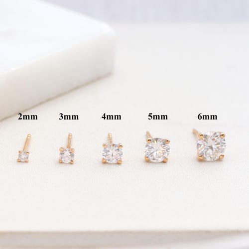 Solid 14K Gold Moissanite Diamond Stud Earrings Minimalist Jewelry