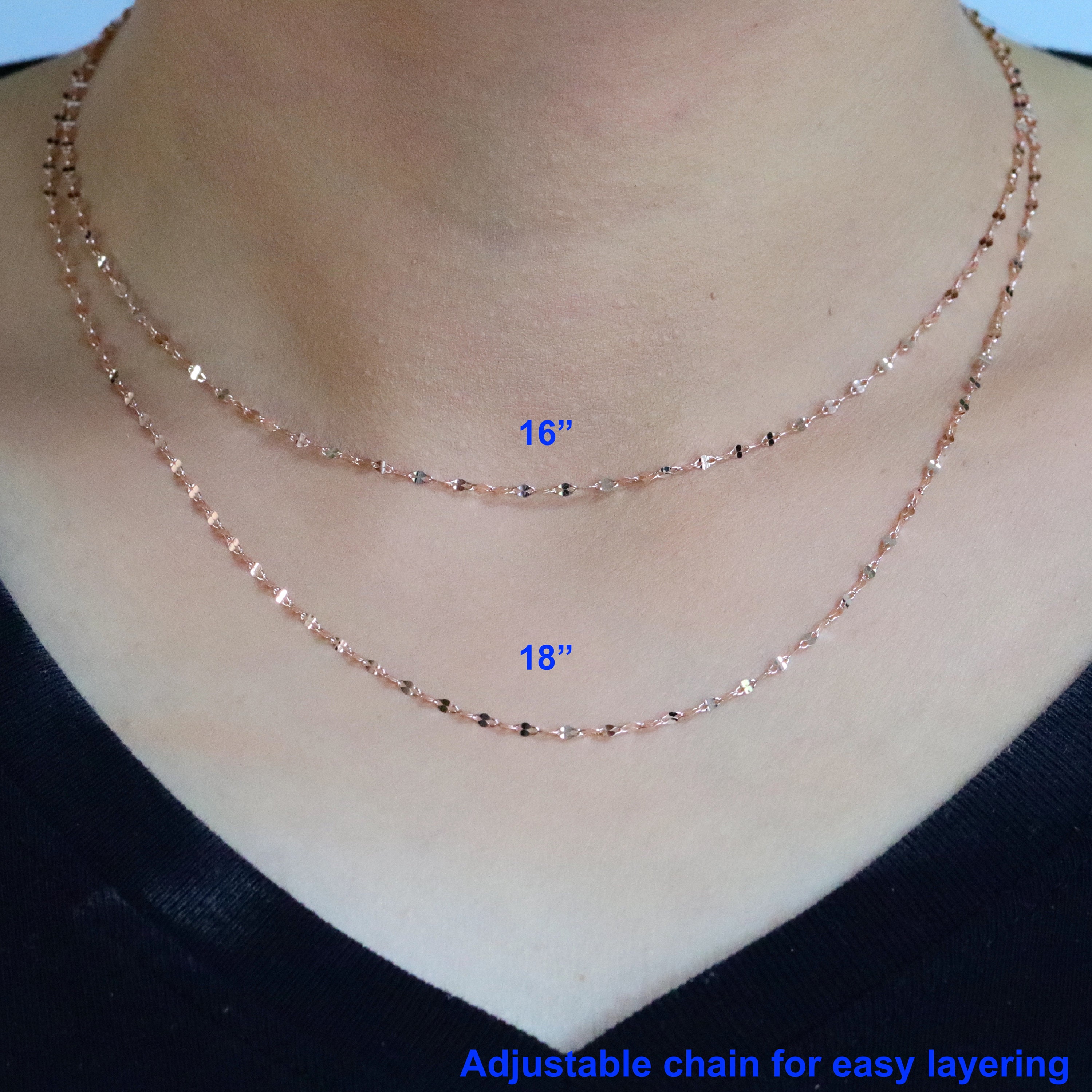Solid White Gold Sparkle Link Chain Glitter Chain Necklace Flat