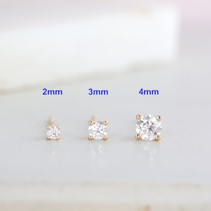 14K Solid Gold Moissanite Diamond Stud Earrings - Dainty Everyday Minimalist Jewelry, Gift for Her
