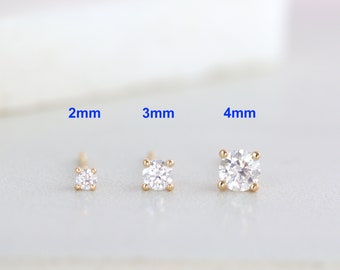 14K Solid Gold Moissanite Diamond Stud Earrings, 2mm 3mm 4mm Dainty Diamond Studs, Everyday Earrings, Minimalist Earrings, Gift for Her