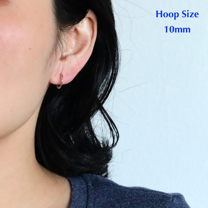 Plain Huggies, Solid Gold Small Hoop Earrings, Dainty Gold Huggie Hoops, Cartilage Hoops, Helix Hoops image 6