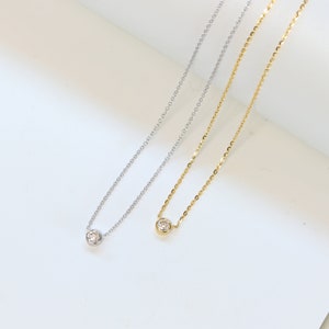 Solid Gold 0.25ct Moissanite Diamond Bezel Necklace, Solitaire Pendant, Minimalist Necklace
