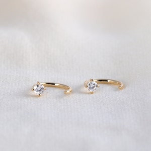 Solid Gold Moissanite Diamond Open Hoop Earrings, 0.2ct Round Cut Minimalist Hoops, Gift for Her