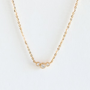 Solid Gold Trio Pendant Necklace, Three Stone Bezel Moissanite Diamond Necklace, Dainty Gold Necklace, Gift for Her