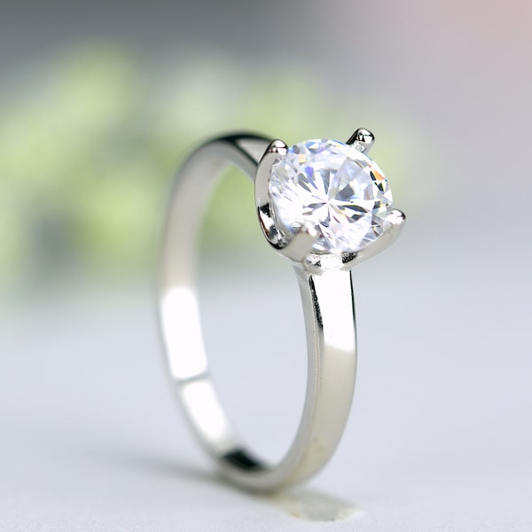 1.25ct Brilliant Round Solitaire Engagement Ring, Sterling Silver Wedding Band Bridal Ring, Simple Ring