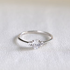 Solid White Gold Oval Cut Three Stone Engagement Ring, 10K Moissanite Diamond Promise Ring, Anniversary Jewelry