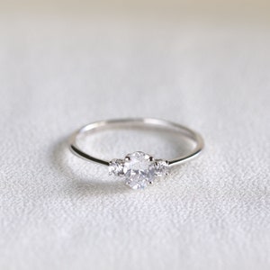 White Gold Oval Cut Three Stone Diamond Engagement Ring, Moissanite Diamond Ring, Promise Ring, Anniversary Ring