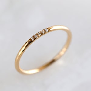 14K Gold Diamond Line Ring, Gold Stacking Wedding Band, Minimalist Anniversary Jewelry