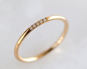 Diamond Line Ring in 14K Yellow Gold, Gold Stacking Ring, Wedding Band, Minimalist Ring, Anniversary Ring