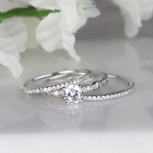 3pc Round Cut Sterling Silver Milgrain Marquise and Dot Bridal Ring Set Engagement Ring Promise Ring image 7