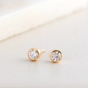 14K Gold 0.5ct Bezel Diamond Stud Earrings, Moissanite Diamond Studs, Bezel Set Studs, Minimalist Earrings