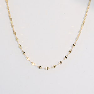 Solid Gold Sparkle Link Chain Necklace, Glitter Chain, 10K Gold Flat Link Chain, Minimalist Chain