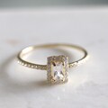 Dainty Gold Baguette Halo Ring, Vintage Engagement Ring, Sterling Silver Baguette Diamond Engagement Ring, Promise Ring, Anniversary Ring