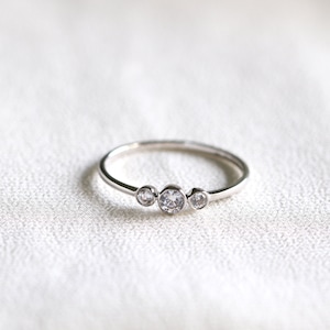 Size 4 and 9, White Gold Trio Ring, Three Stone 10K Gold Stacking Ring, Dainty Gift for Her