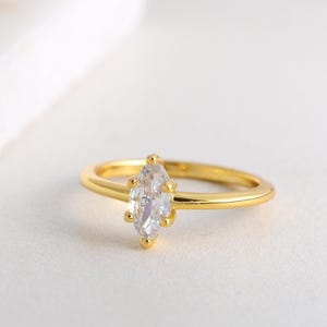 Marquise Solitaire Ring in 925 Silver, Gold Vermeil Statement Ring, Minimalist Ring