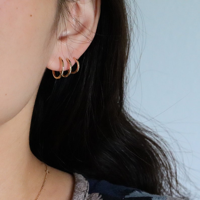 Plain Huggies, Solid Gold Small Hoop Earrings, Dainty Gold Huggie Hoops, Cartilage Hoops, Helix Hoops image 5