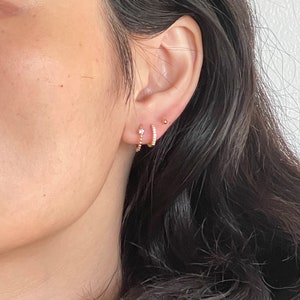 Solid Gold Beaded Huggie Hoop Earrings, Moissanite Diamond Mini Hoops in 10K/14K Gold, Minimalist Earrings image 7