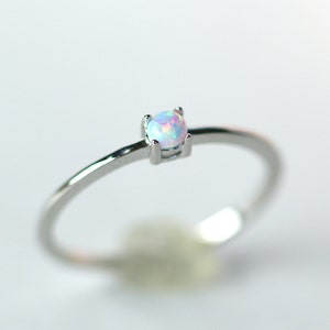 Dainty Opal Solitaire Ring - Sterling Silver October Birthstone Stacking Jewelry, Gift for Her