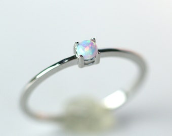 Dainty Opal Ring, 3mm White Opal Silver Ring, Gold Opal Ring, Rose Gold Opal Stacking Ring, Gift for Her