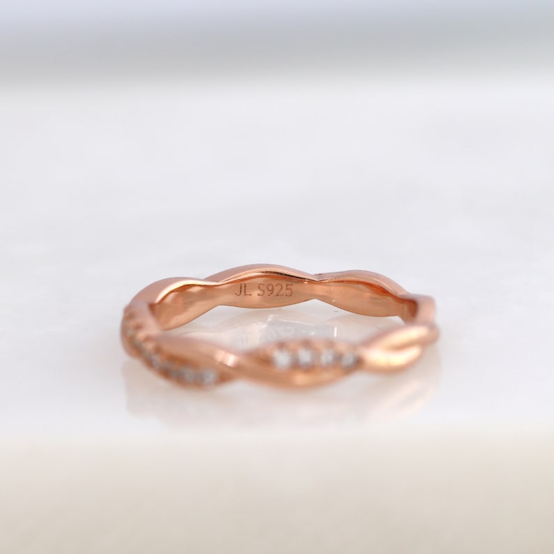 Petite Twist Half Eternity Ring Infinity CZ Wedding Band Twist Vine Engagement Ring Rope Ring Stackable Ring Promise Ring Anniversary Ring image 6