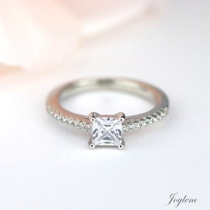 Classic Princess Cut CZ Engagement Ring, Sterling Silver Square Promise & Anniversary Ring