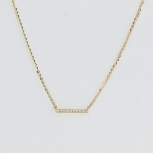 Dainty Solid Gold Moissanite Bar Necklace, Layering Chain Necklace, Minimalist Choker