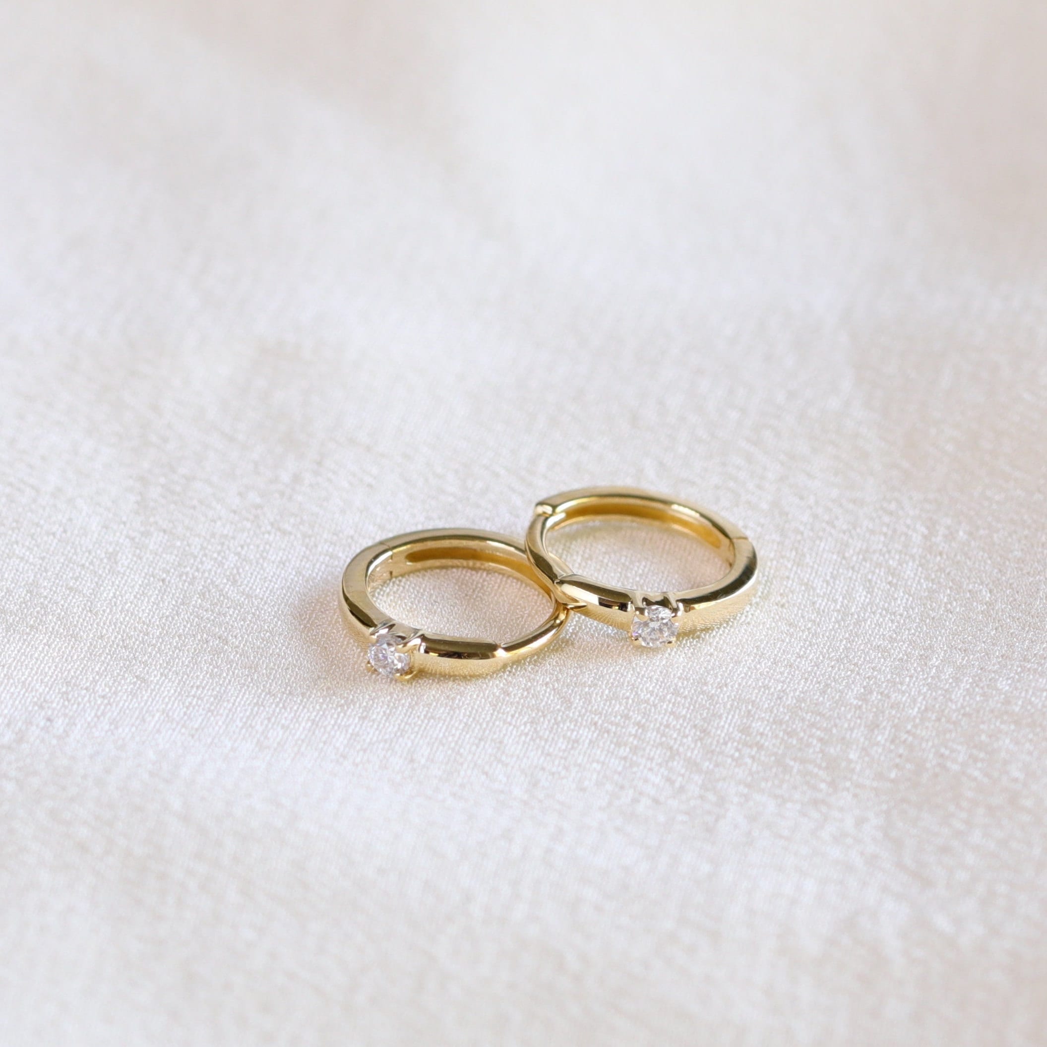 Solid Gold Single Diamond Huggie Earrings, Moissanite Sleeper Earrings, Small Gold Hoops, Minimalist Jewelry